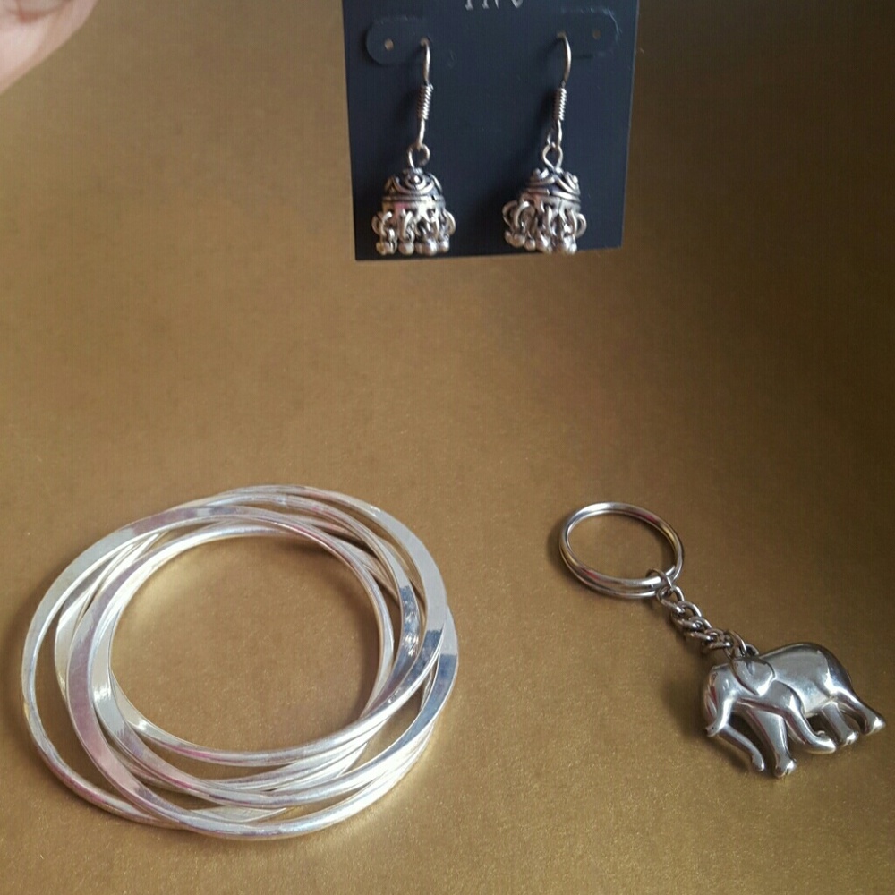 Earings ,Bangles  5 entwined ,Elephant key ring